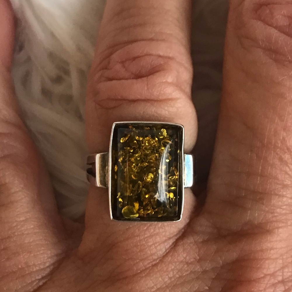 Green Baltic Amber Sterling Silver Ring